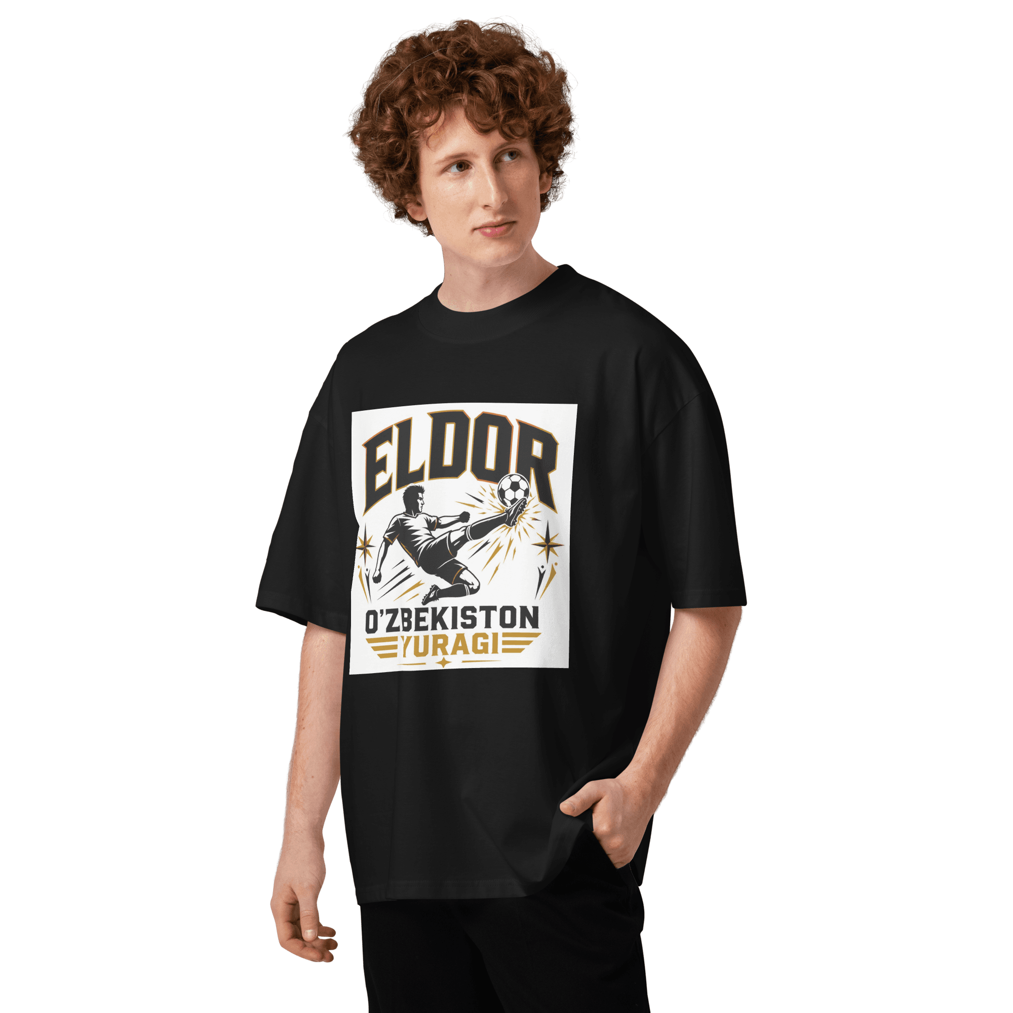 Eldor O'zbekiston Yuragi striker tribute tee — black, front view