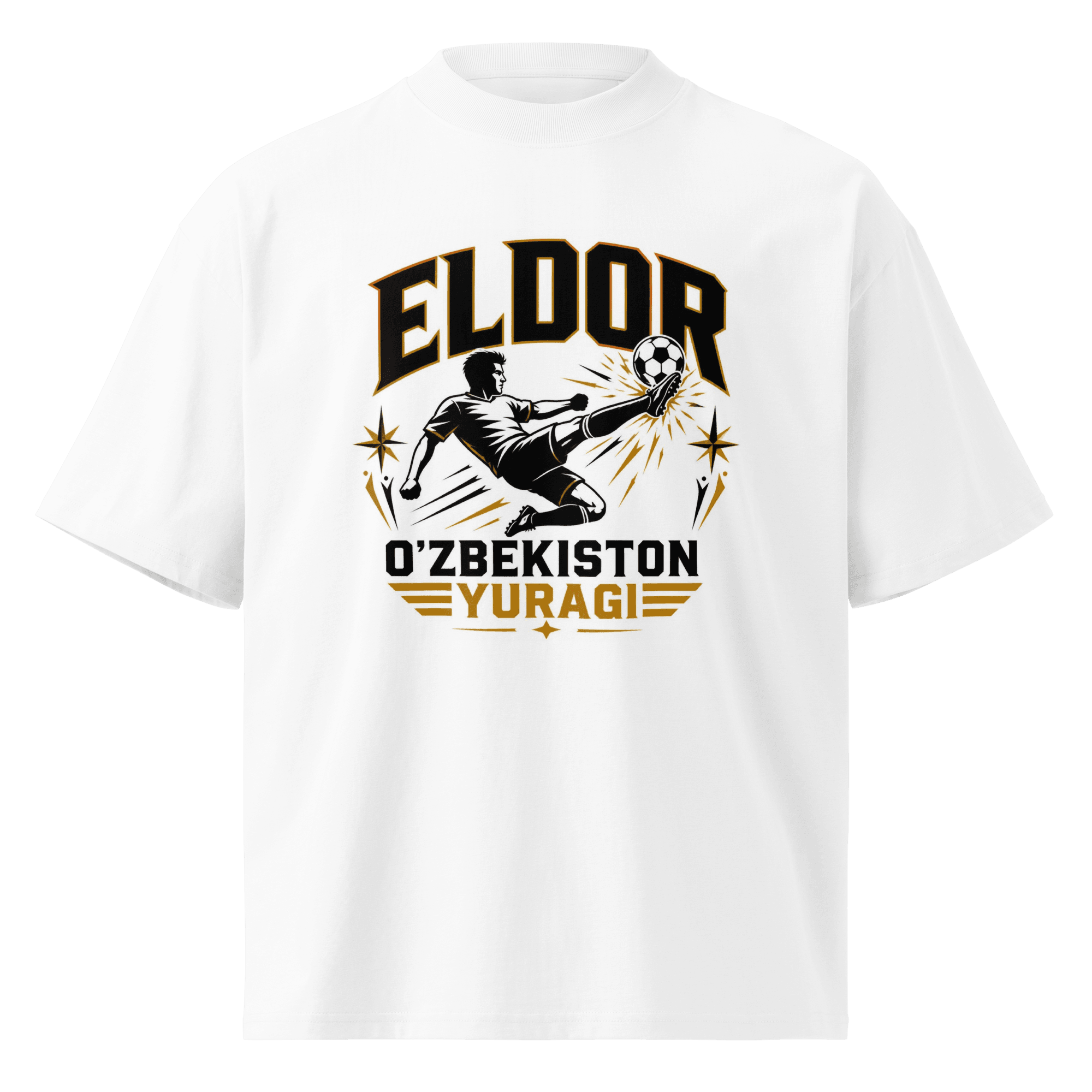 Eldor O'zbekiston Yuragi striker tribute tee — white, front view