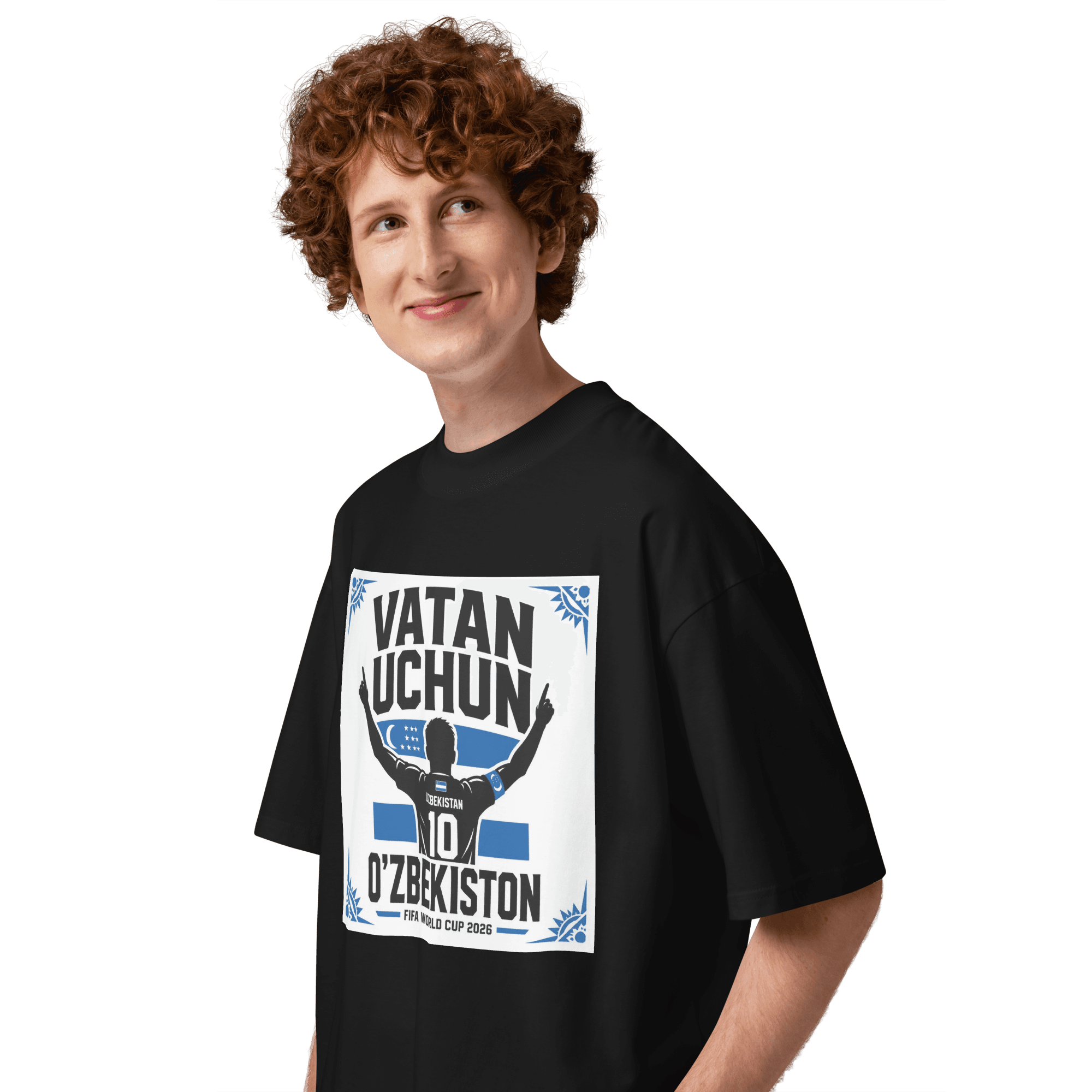 Vatan Uchun O'zbekiston #10 footballer silhouette tee — black, side view