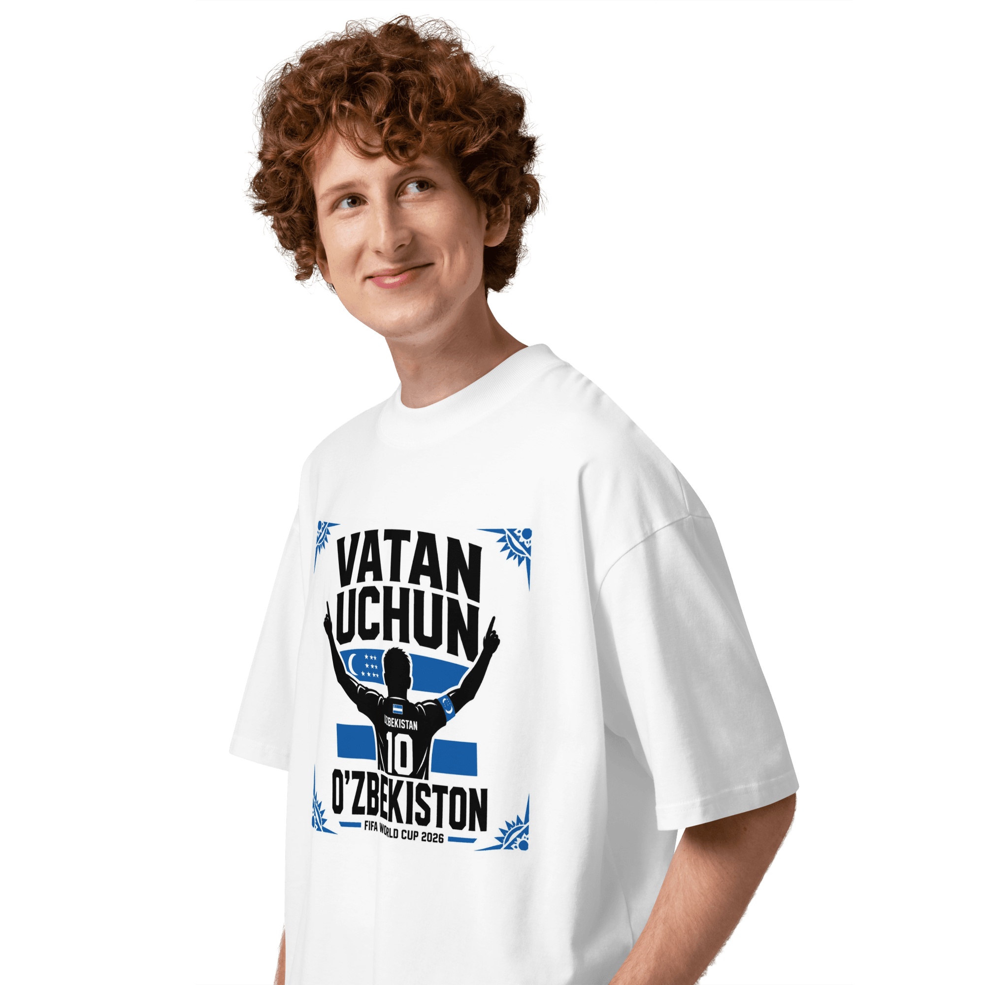 Vatan Uchun O'zbekiston #10 footballer silhouette tee — white, side view