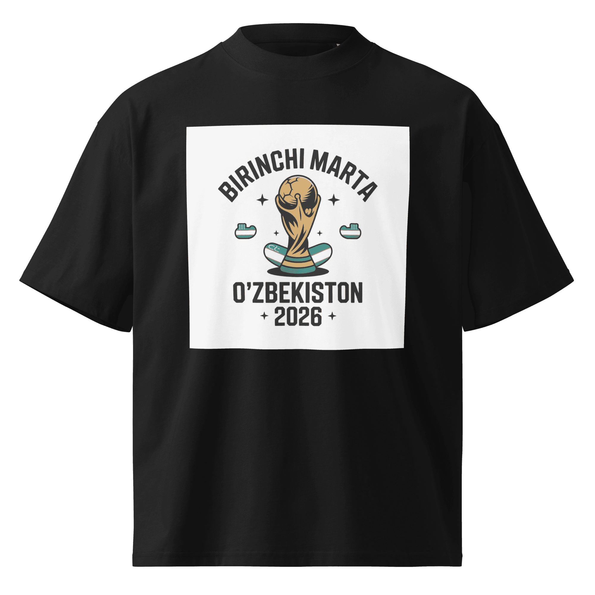 Birinchi Marta Uzbekistan 2026 World Cup trophy tee — black, front view