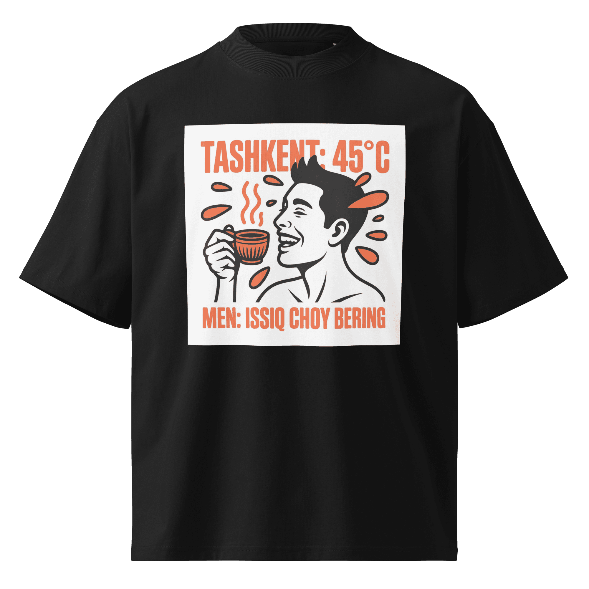 uzbek tashkent 45 issiq choy tee — black front